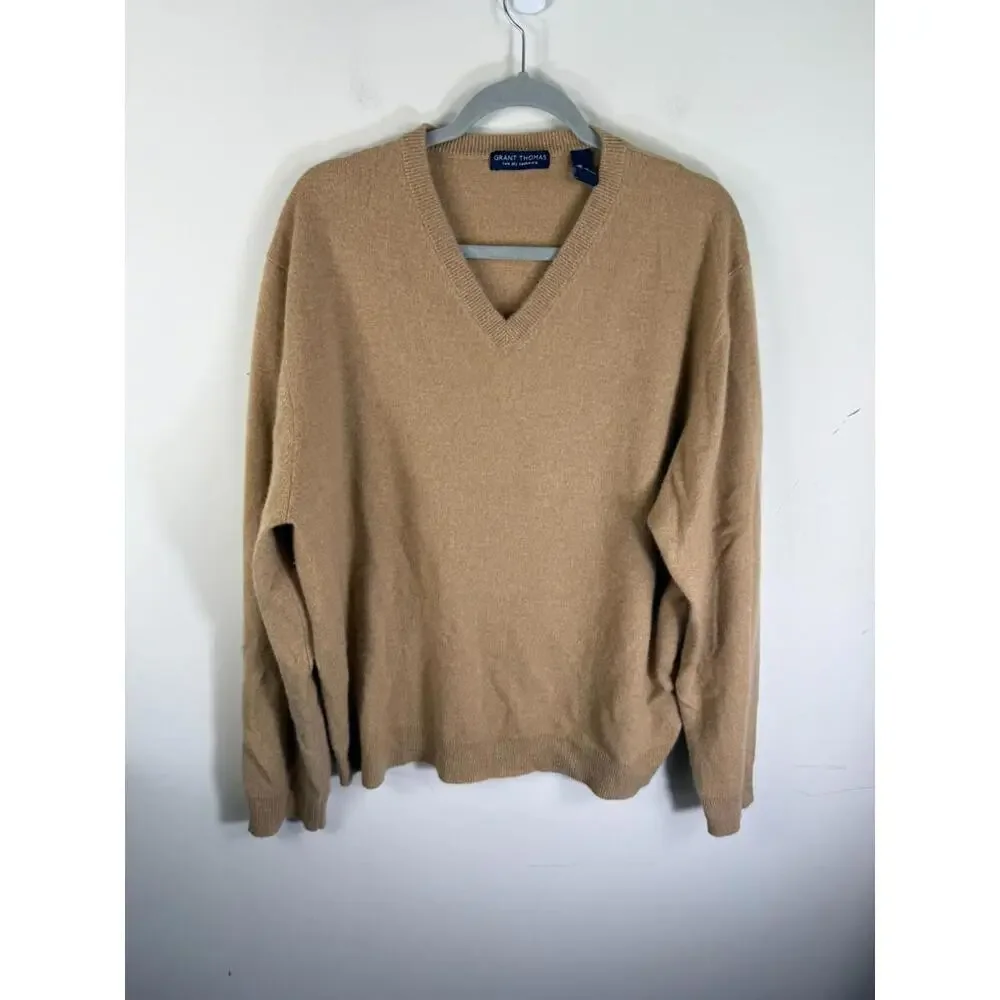 Grant Thomas‎ Tan V Neck Long Sleeved Sweater Two Ply Cashmere XL